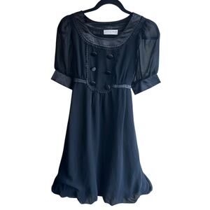 Dailo Women's SMALL LBD Classic Chiffon Little Black Dress Sheer Sleeves